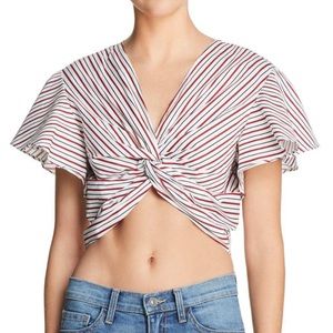 Lucy Paris Gina Twist-front Striped Cropped Top